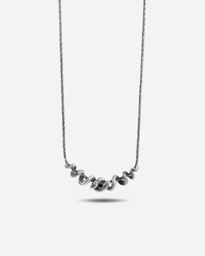 Collana Venomized Con Serpenti In Argento Brunito Lucido