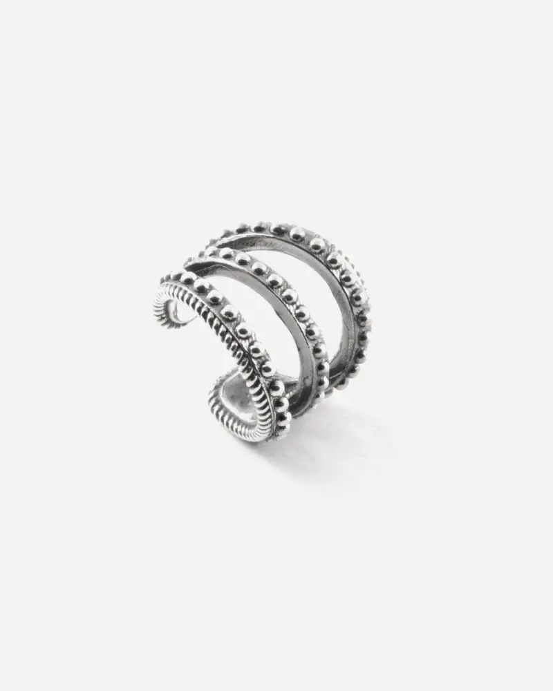 Ear Cuff Triple Tie Puntinato In Argento Brunito Lucido