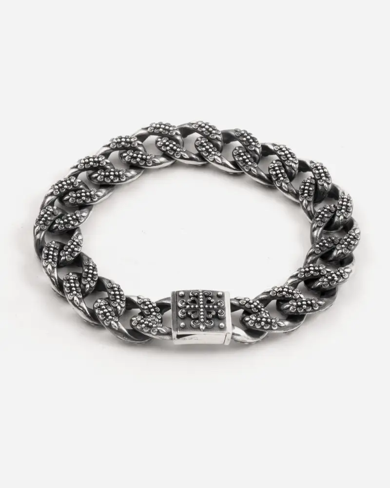 Bracciale Grumetta Con Texture Gotica Insigna In Argento Brunito Lucido