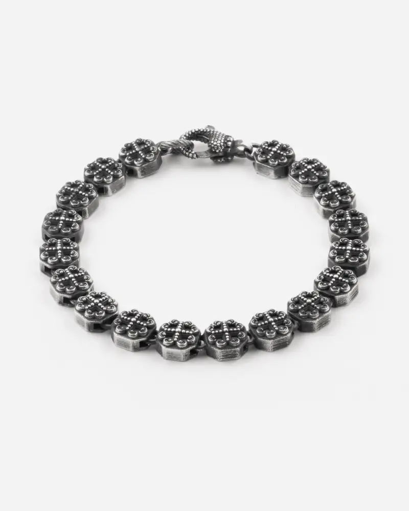 Bracciale Moduli Gotici Ottagonali Reunión In Argento Brunito Lucido