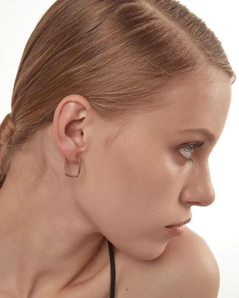 Orecchini Quadrati Impernati Filo Tondo 1, 9 Placcati Oro Rosa Lucido miniatura 2