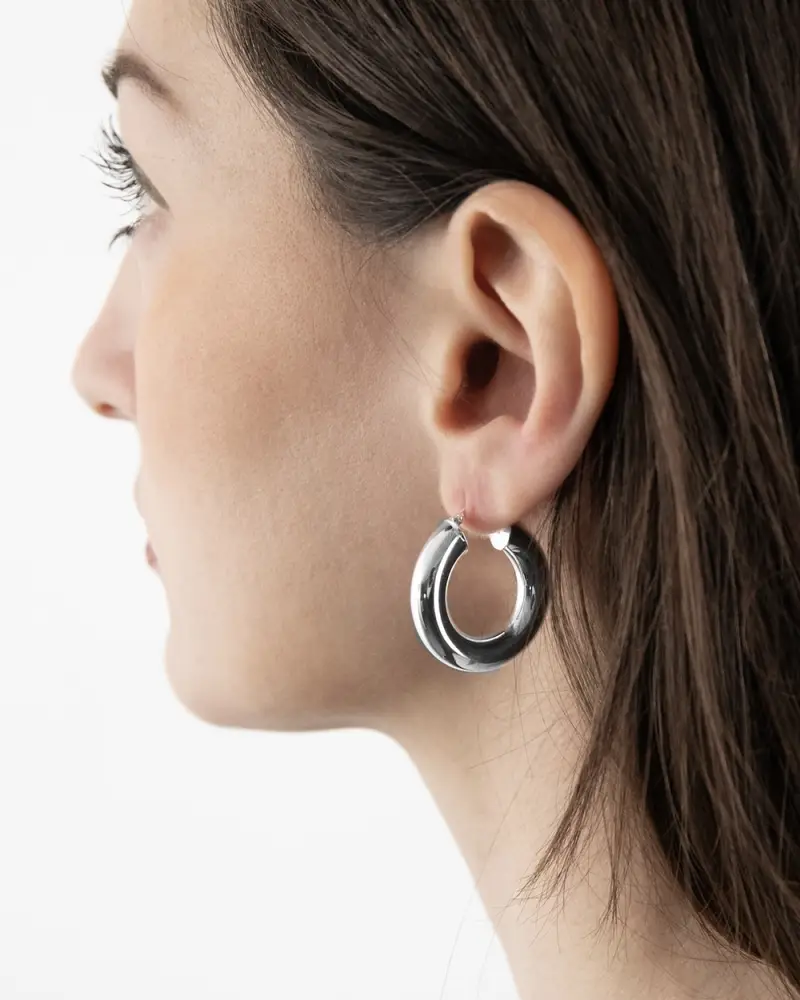 Orecchino A Cerchio Filo Tondo 7 Mm In Argento Lucido miniatura 2