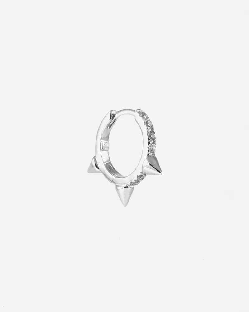 Orecchino A Cerchio In Argento Con Brillanti Con 3 Punte Cono Lucido