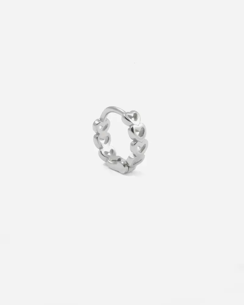 Orecchino A Cerchio Piercing Cuori In Argento Rodiato Lucido