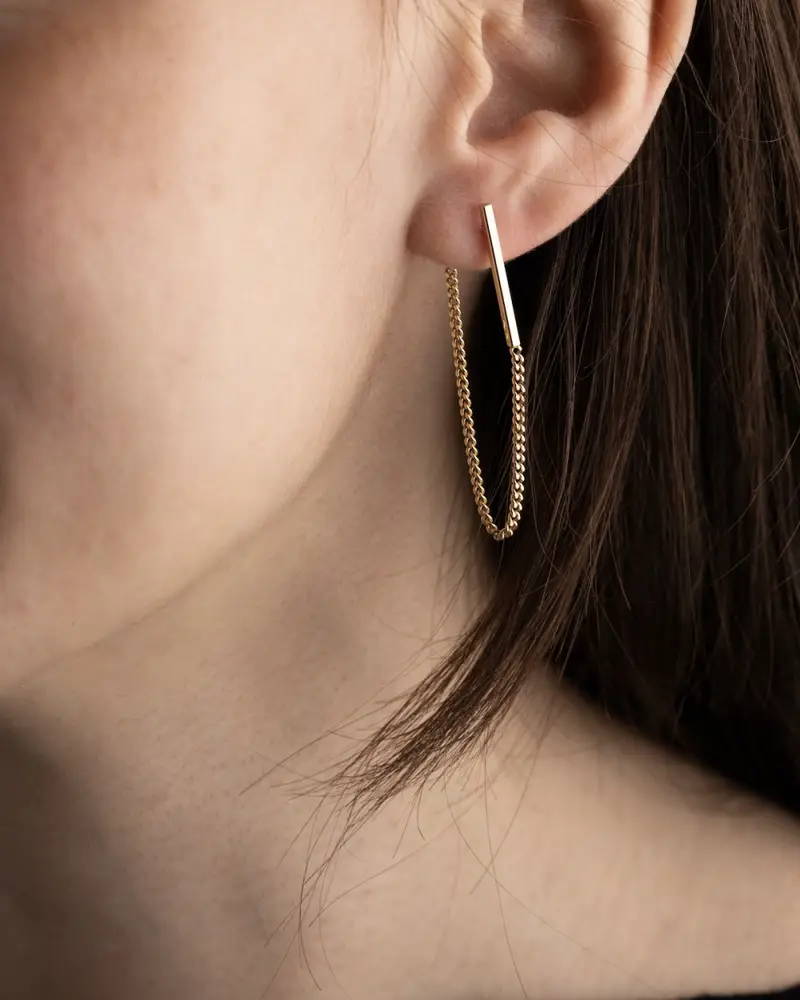 Orecchino A Lobo Catena Golden Chain Bar Placcato Oro Lucido miniatura 2