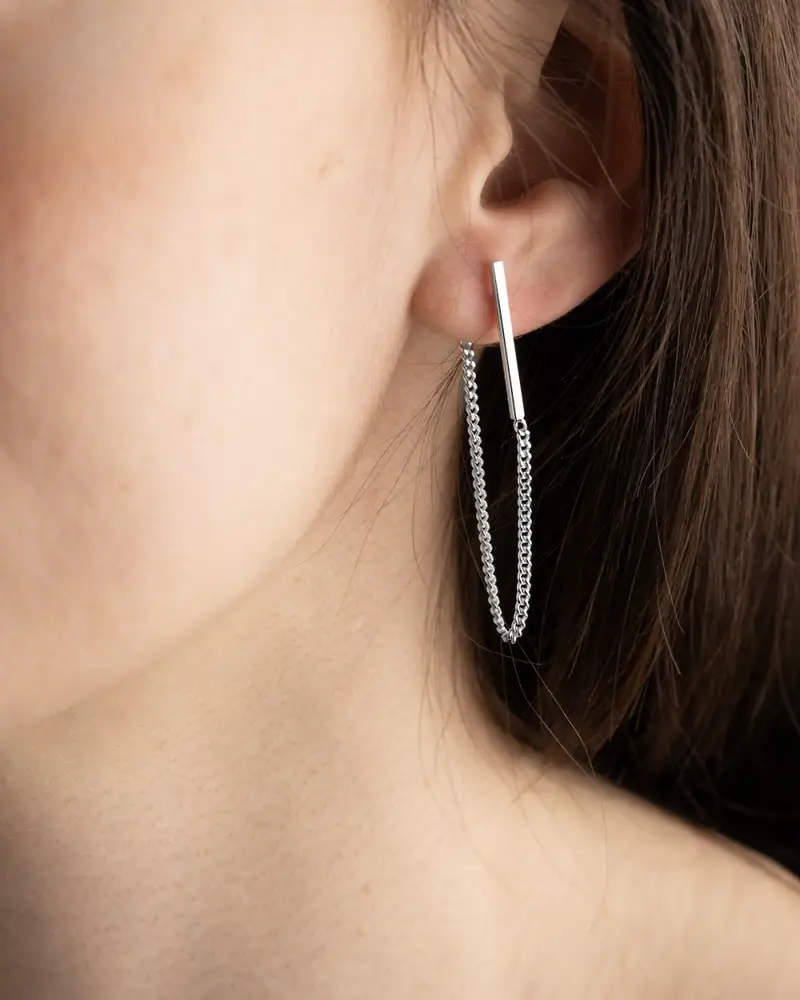 Orecchino A Lobo Catena Silver Chain Bar In Argento Lucido miniatura 2