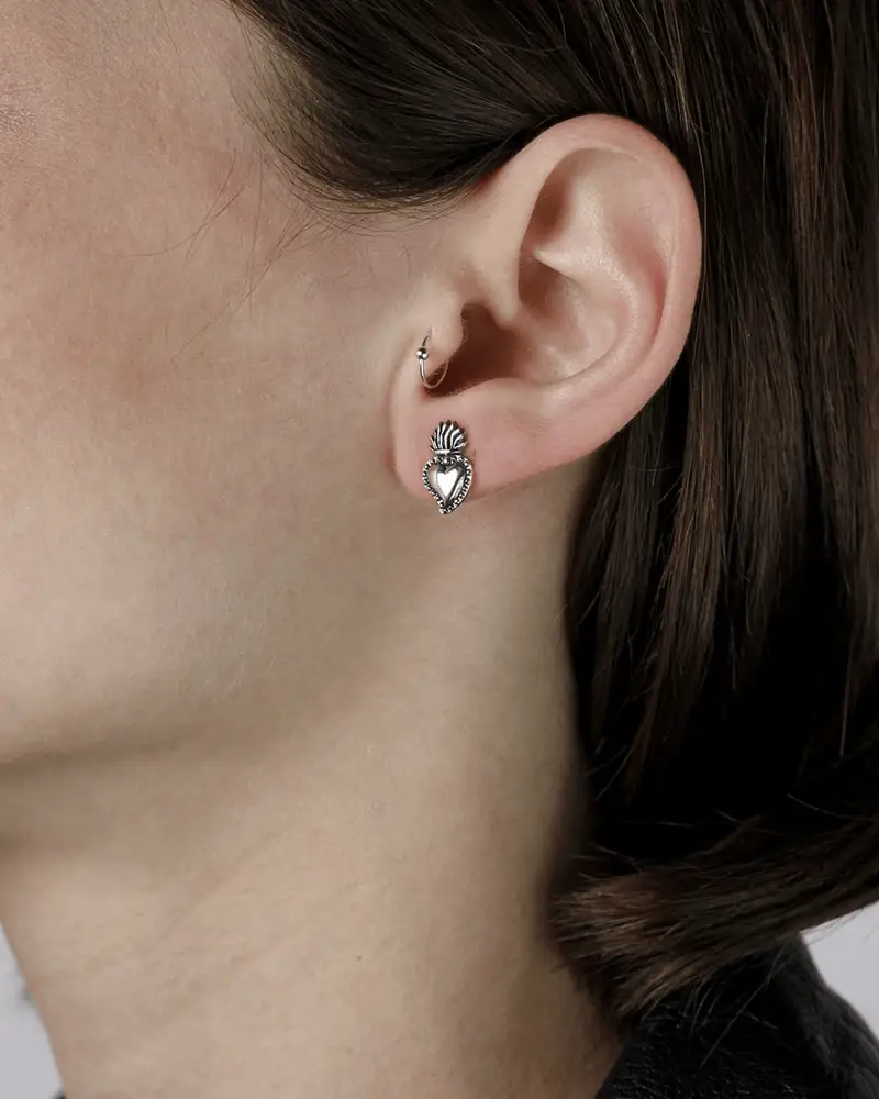 Orecchino A Lobo Cuore Ex-voto In Argento Brunito Lucido miniatura 2