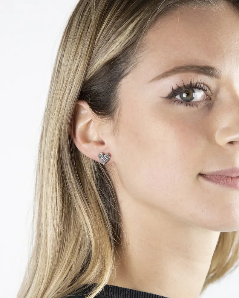 Orecchino A Lobo Cuore Puntinato Brunito Lucido miniatura 2