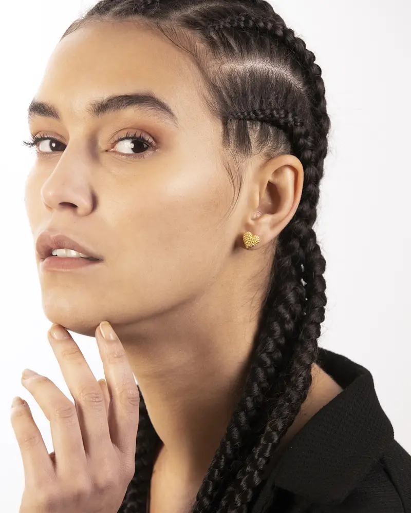 Orecchino A Lobo Cuore Puntinato Placcato Oro Lucido miniatura 2