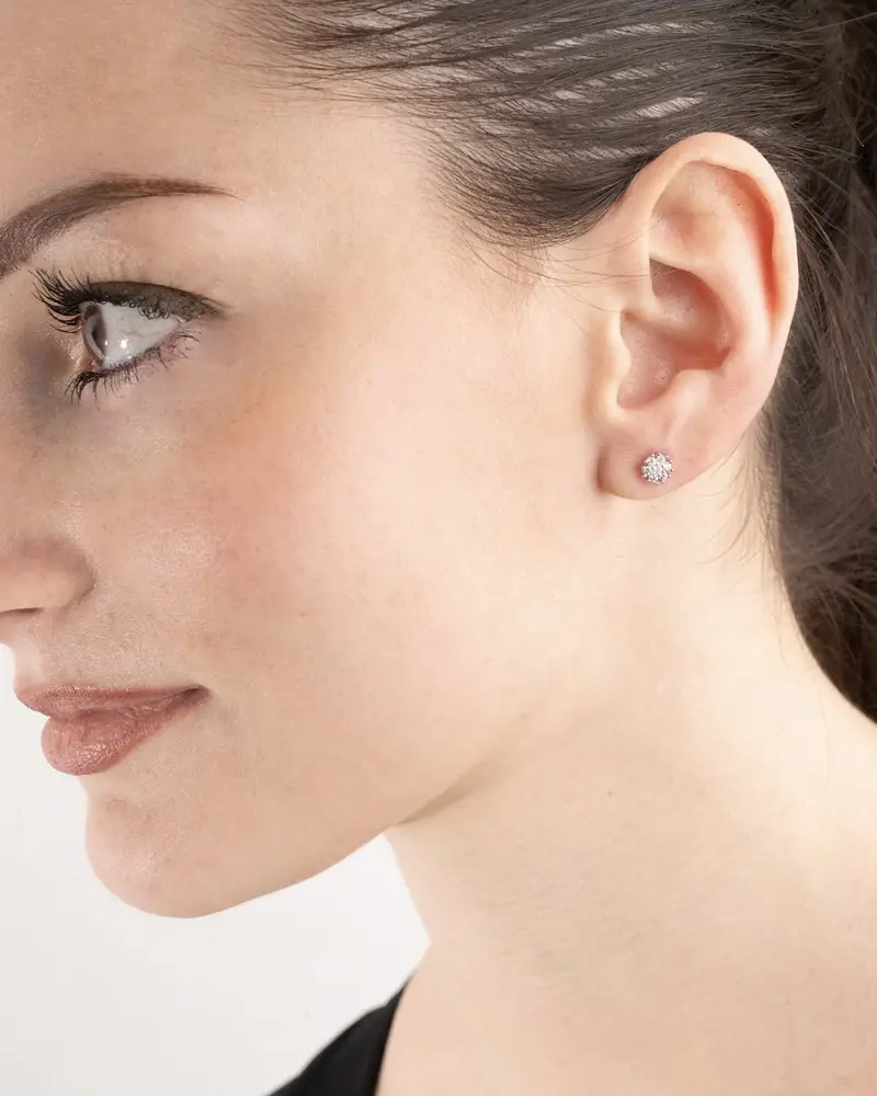 Orecchino A Lobo Piercing Fiore Con Brillanti In Argento Lucido miniatura 2