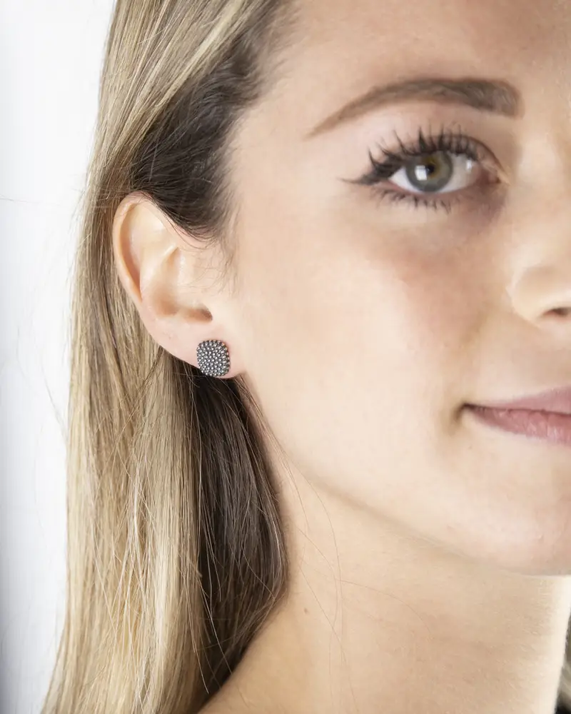 Orecchino A Lobo Quadrato Puntinato Brunito Lucido miniatura 2