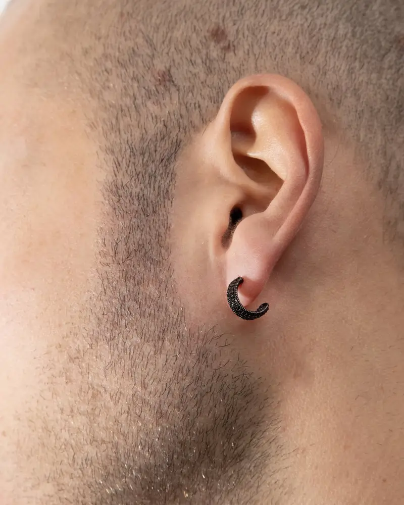 Orecchino Bright Black Band Con Brillanti Neri Lucido miniatura 2