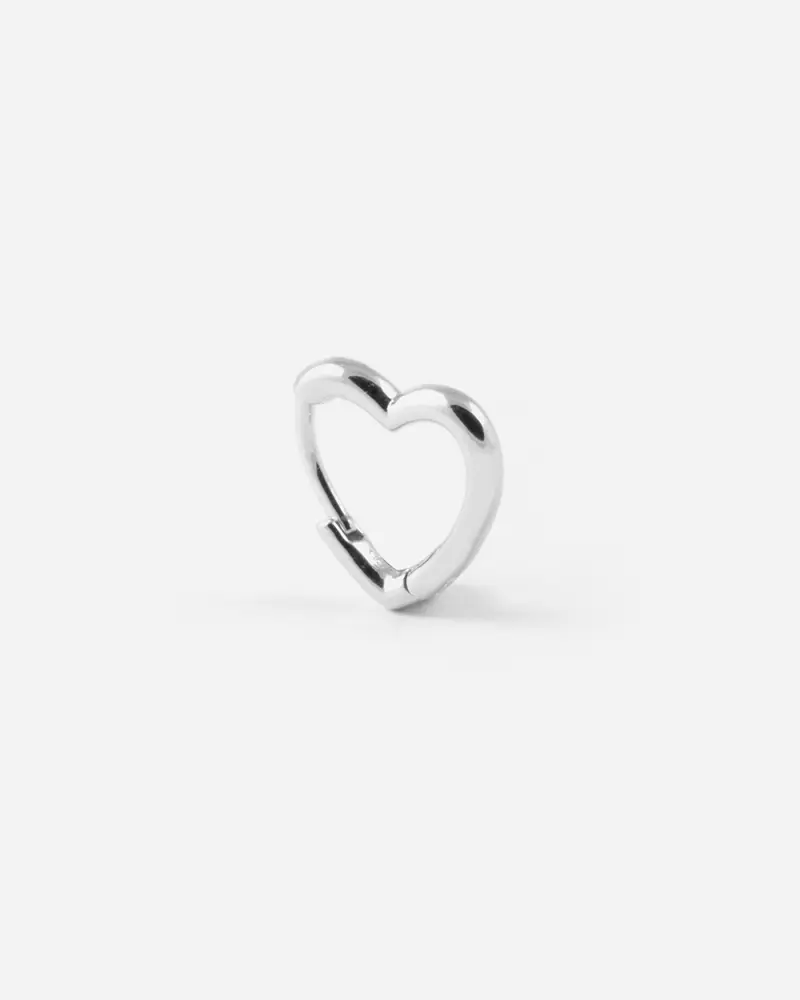 Orecchino Cerchio Cuore Piccolo In Argento Rodiato Lucido