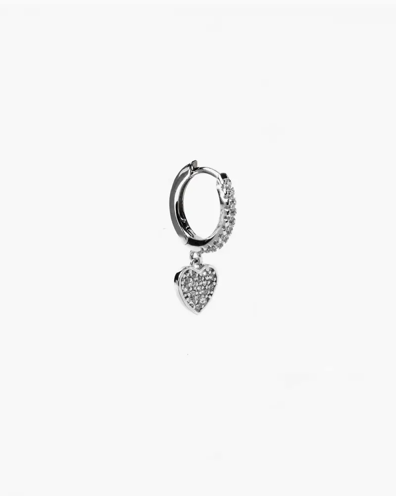 Orecchino Con Charm A Cuore Con Brillanti Lucido