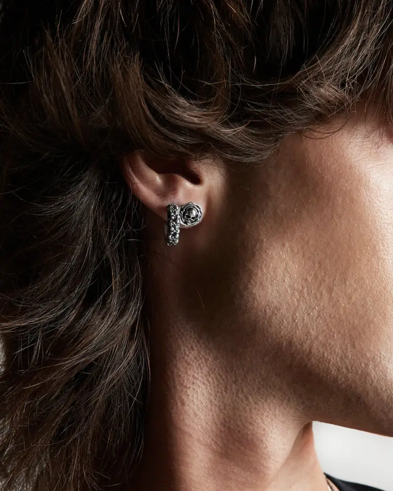 Orecchino Con Teschio Skull Bud In Argento Brunito Lucido miniatura 2