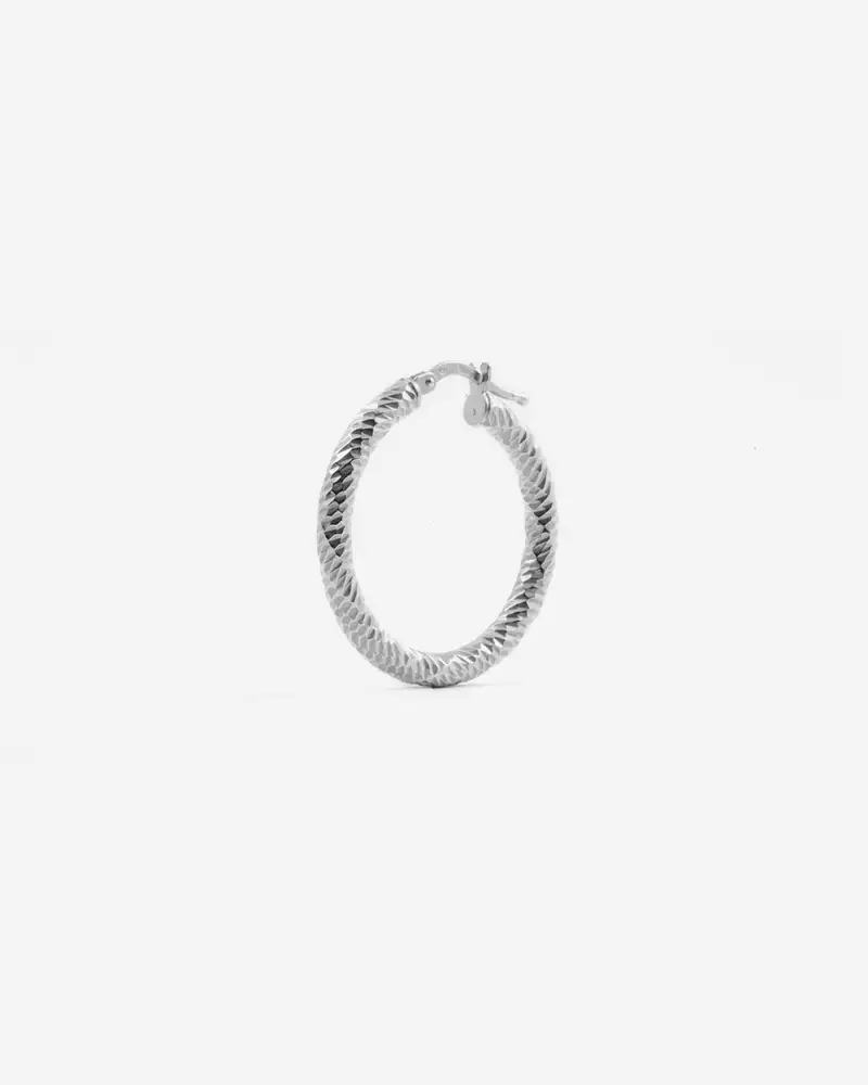 Orecchino Diamond Hoop Grande In Argento Rodiato Lucido