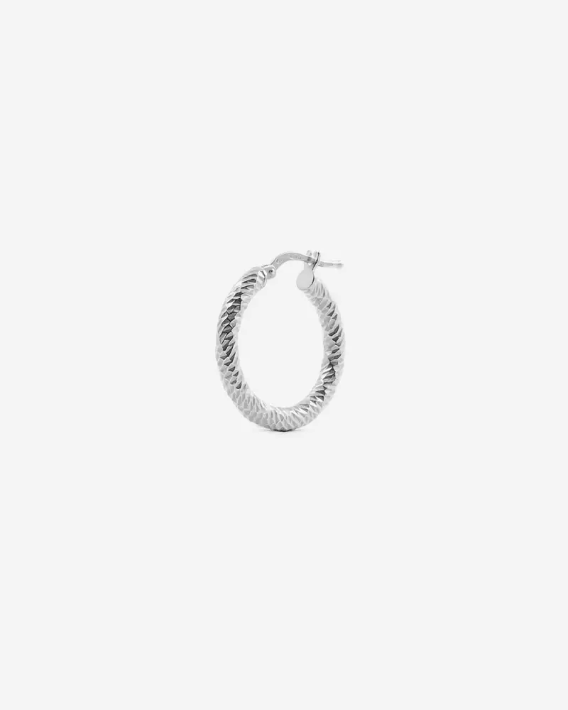 Orecchino Diamond Hoop Medio In Argento Rodiato Lucido