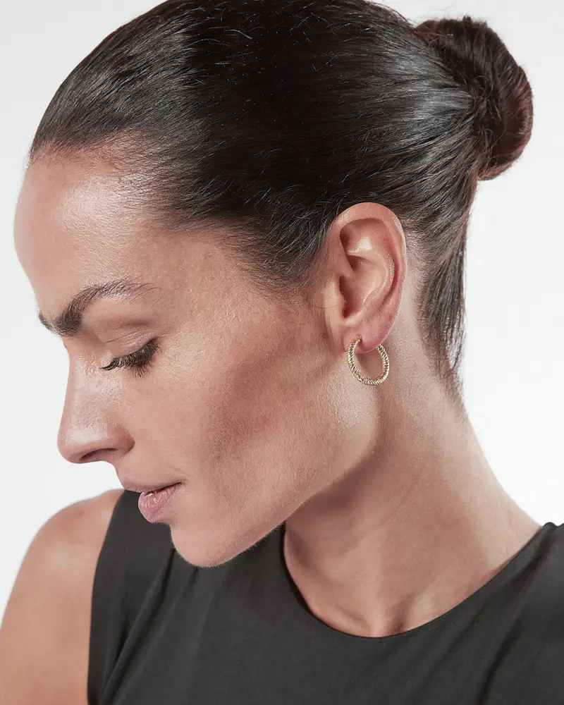 Orecchino Diamond Hoop Medio Placcato Oro Lucido miniatura 2