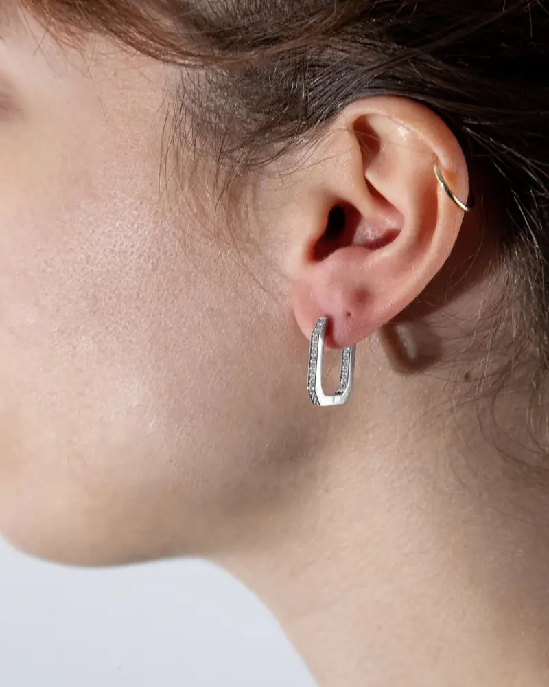 Orecchino In Argento Ottagono Con Brillanti Lucido miniatura 2