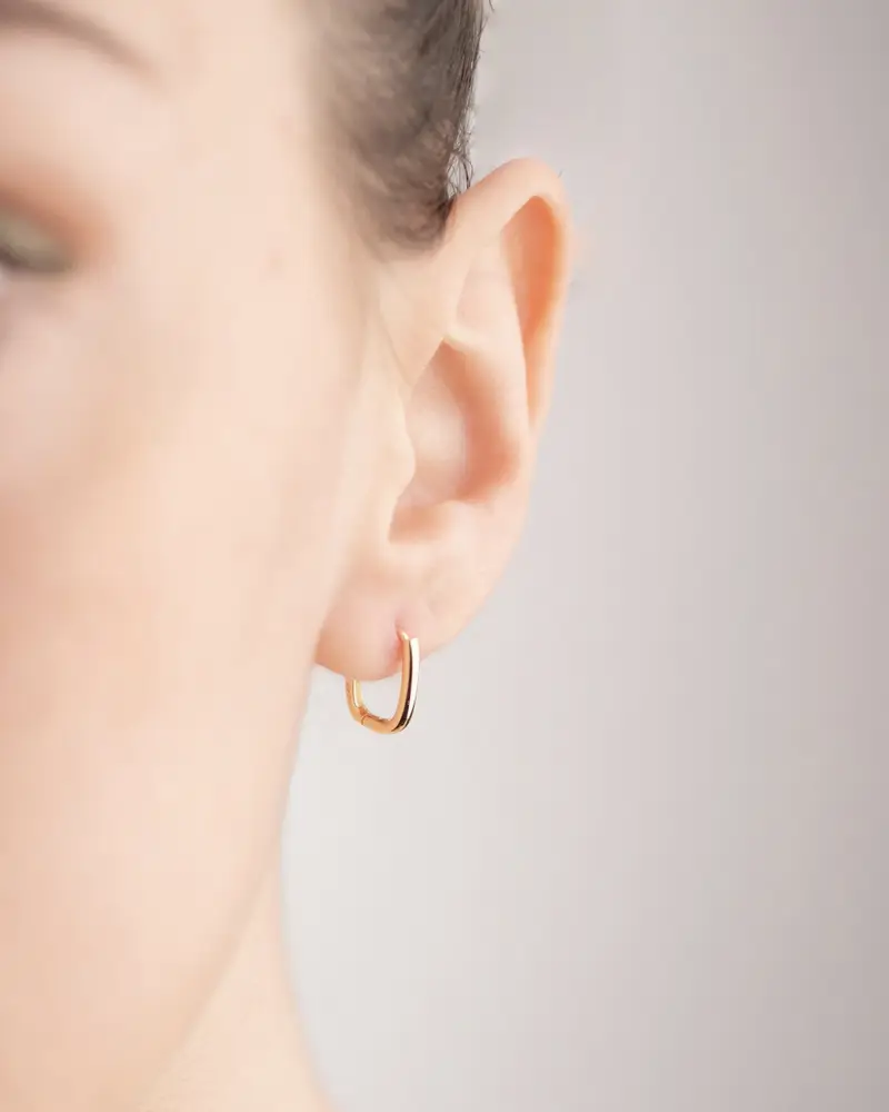 Orecchino Ovale Mini Slim Placcato Oro Lucido miniatura 2