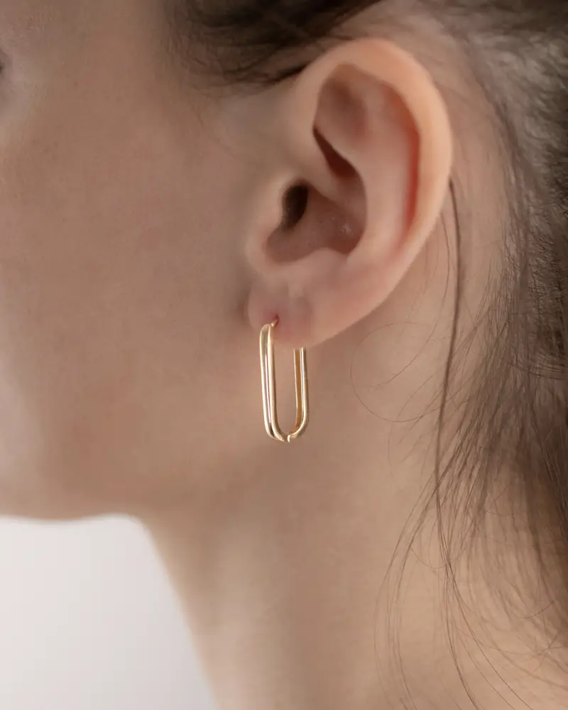 Orecchino Ovale Squadrato Medio Slim Placcato Oro Lucido miniatura 2