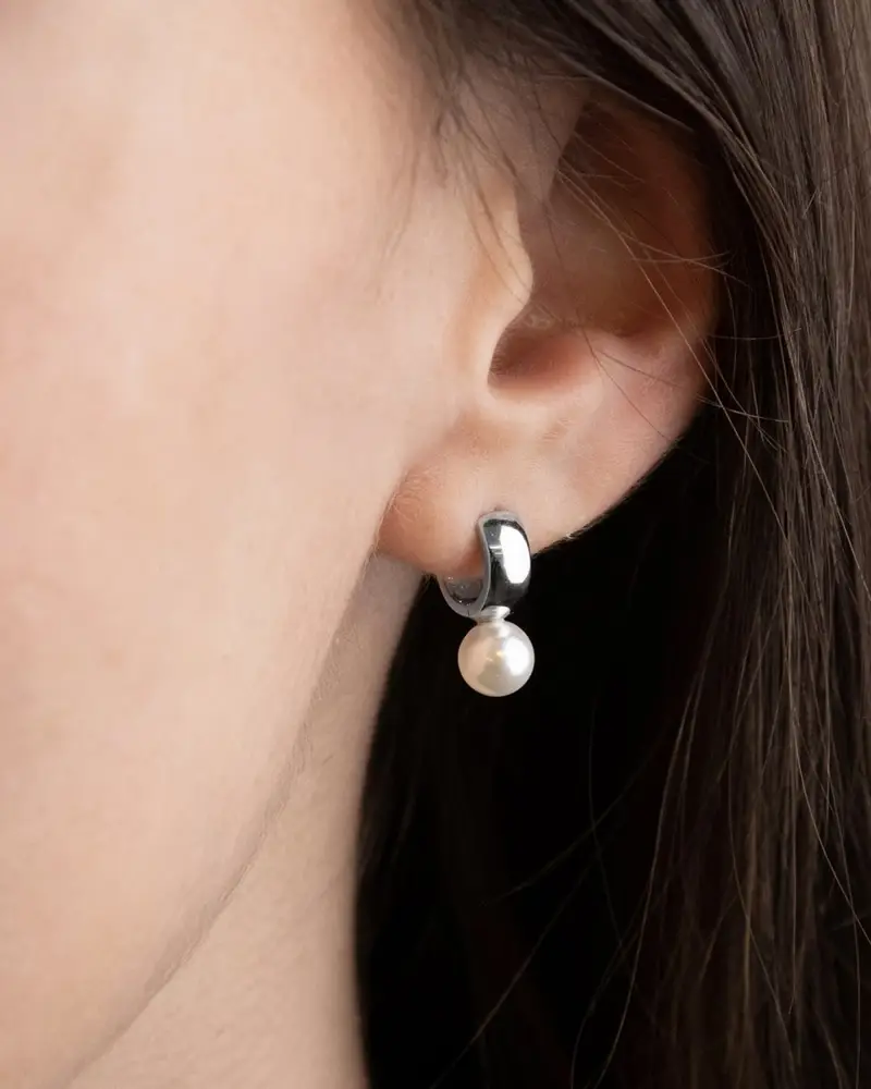 Orecchino Pearl Oyster In Argento Con Perla Lucido miniatura 2