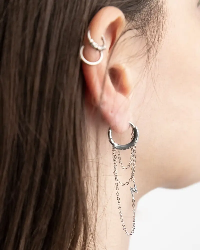 Orecchino Pendente Electric Rapids Con Fulmine E Brillanti Lucido miniatura 2