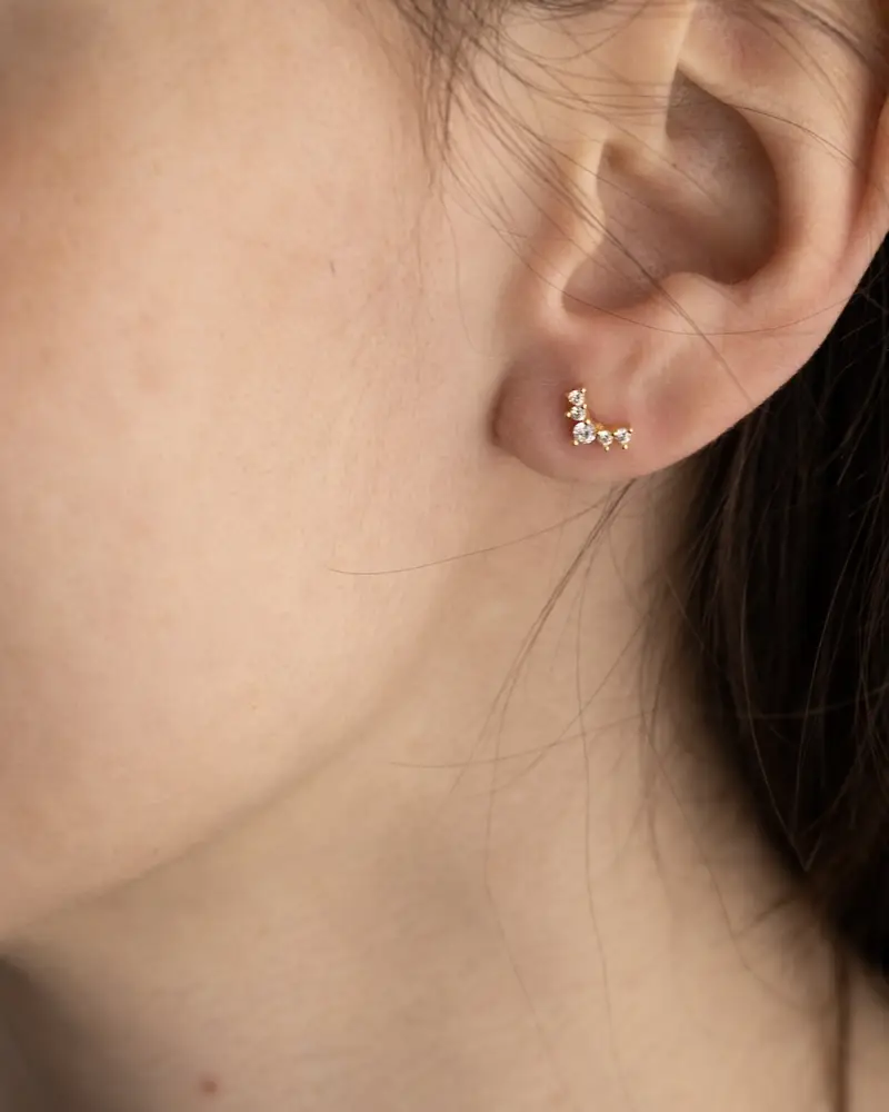 Orecchino Piercing Golden Quote Placcato Oro Con Brillanti Lucido miniatura 2