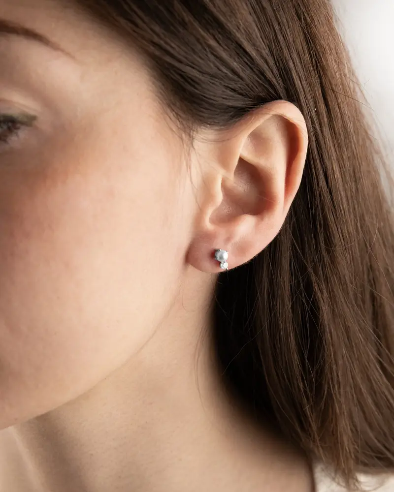 Orecchino Piercing Silver Shiny Pearl In Argento Con Perla E Brillante Lucido miniatura 2