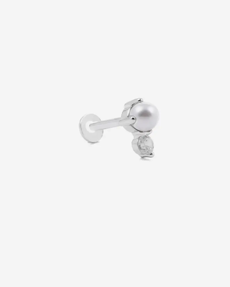 Orecchino Piercing Silver Shiny Pearl In Argento Con Perla E Brillante Lucido