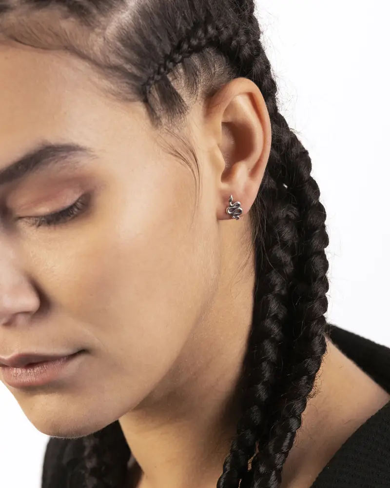 Orecchino Serpente A Lobo In Agento Brunito Brunito Lucido miniatura 2