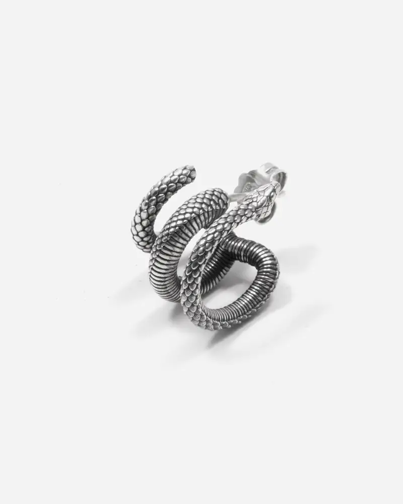 Orecchino Serpente Snake Spiral In Argento Brunito Lucido