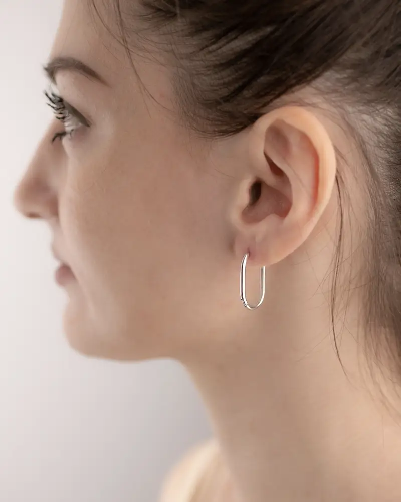 Orecchino Singolo Ovale Medio Soft / Rodio Lucido miniatura 2