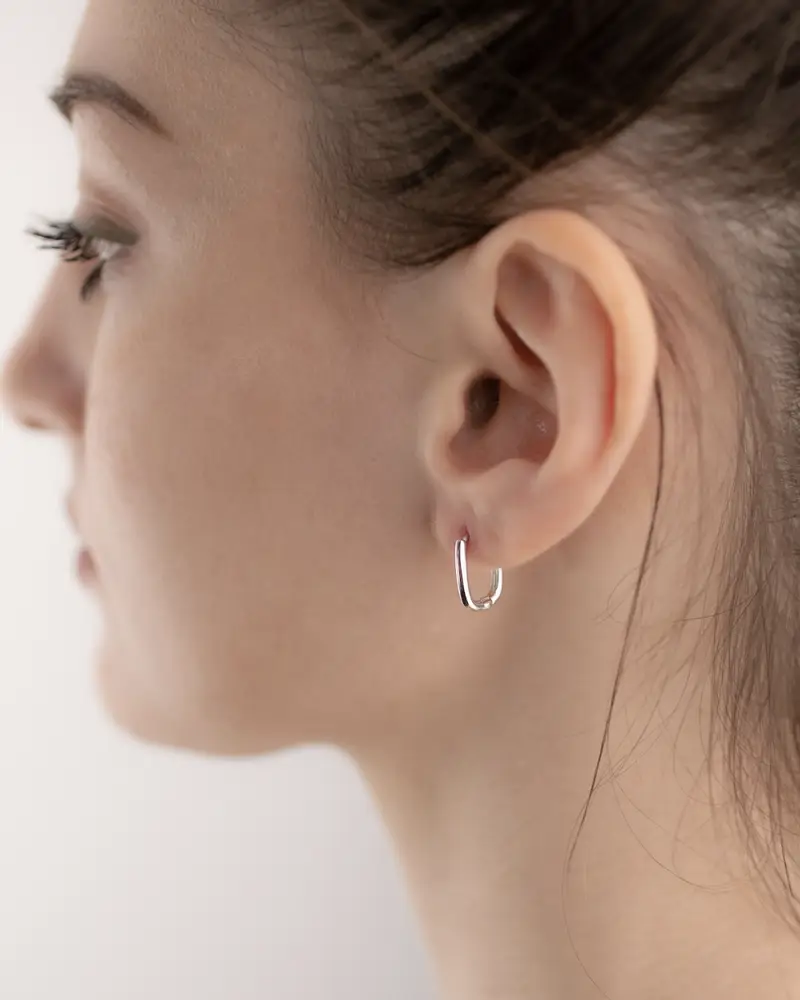 Orecchino Singolo Ovale Mini Slim / Rodio Lucido miniatura 2