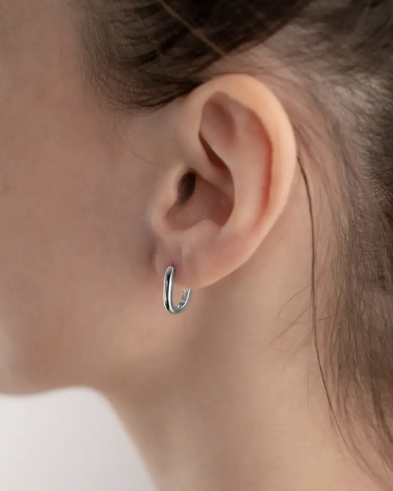 Orecchino Singolo Ovale Mini Soft / Rodio Lucido miniatura 2