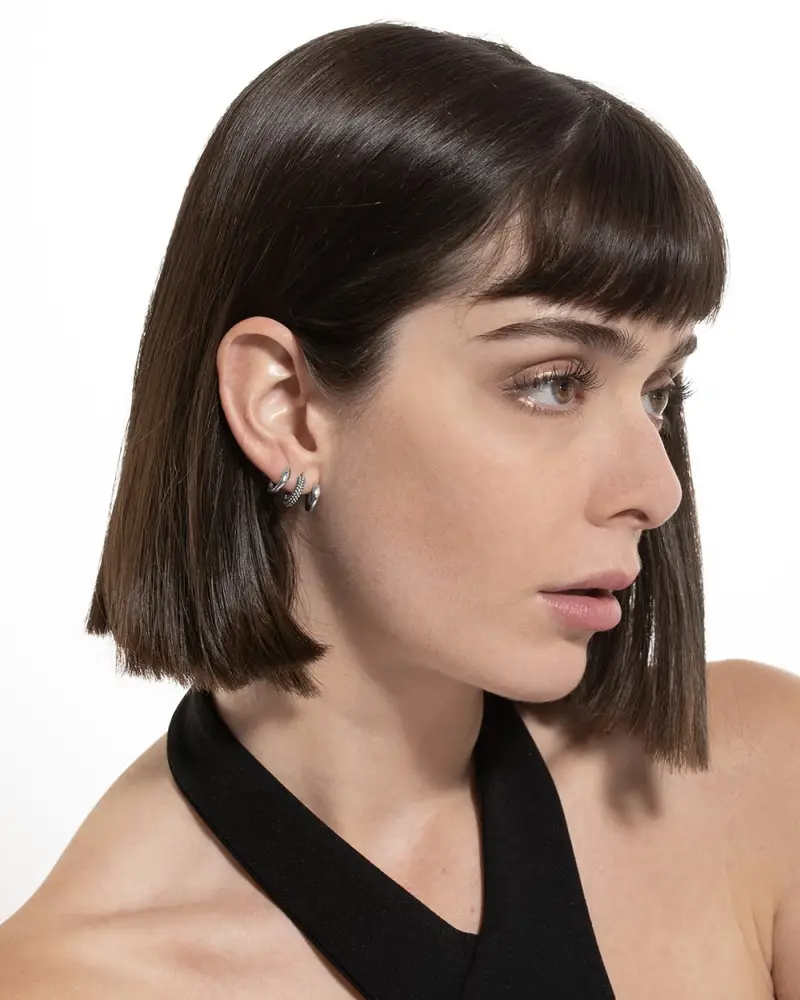 Orecchino Triplo Puntinato In Argento Brunito Lucido miniatura 2