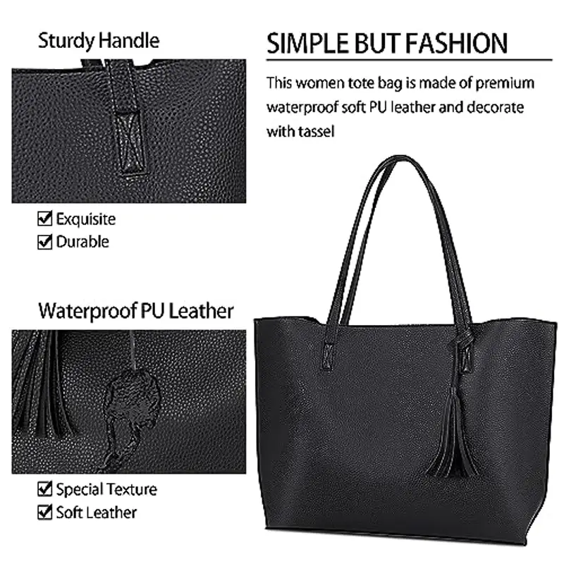 NUBILY Borsa Donna Grande Borsa Tracolla Borse Shopper Donna Borsa Lavoro a Spalla PU Pelle Nappa Firmate Borsetta Donna Tote Grandi 2 Pezzi Set Nera miniatura 2