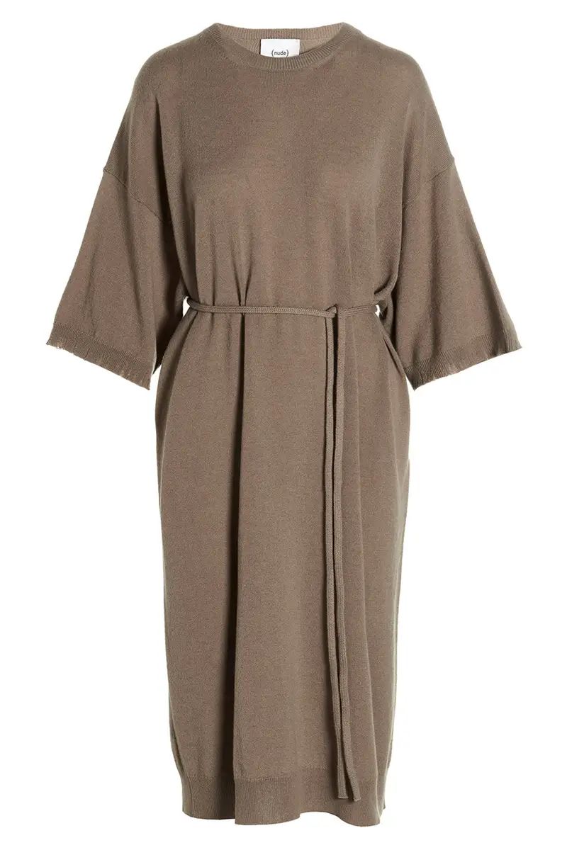 Abito Lungo In Maglia Beige