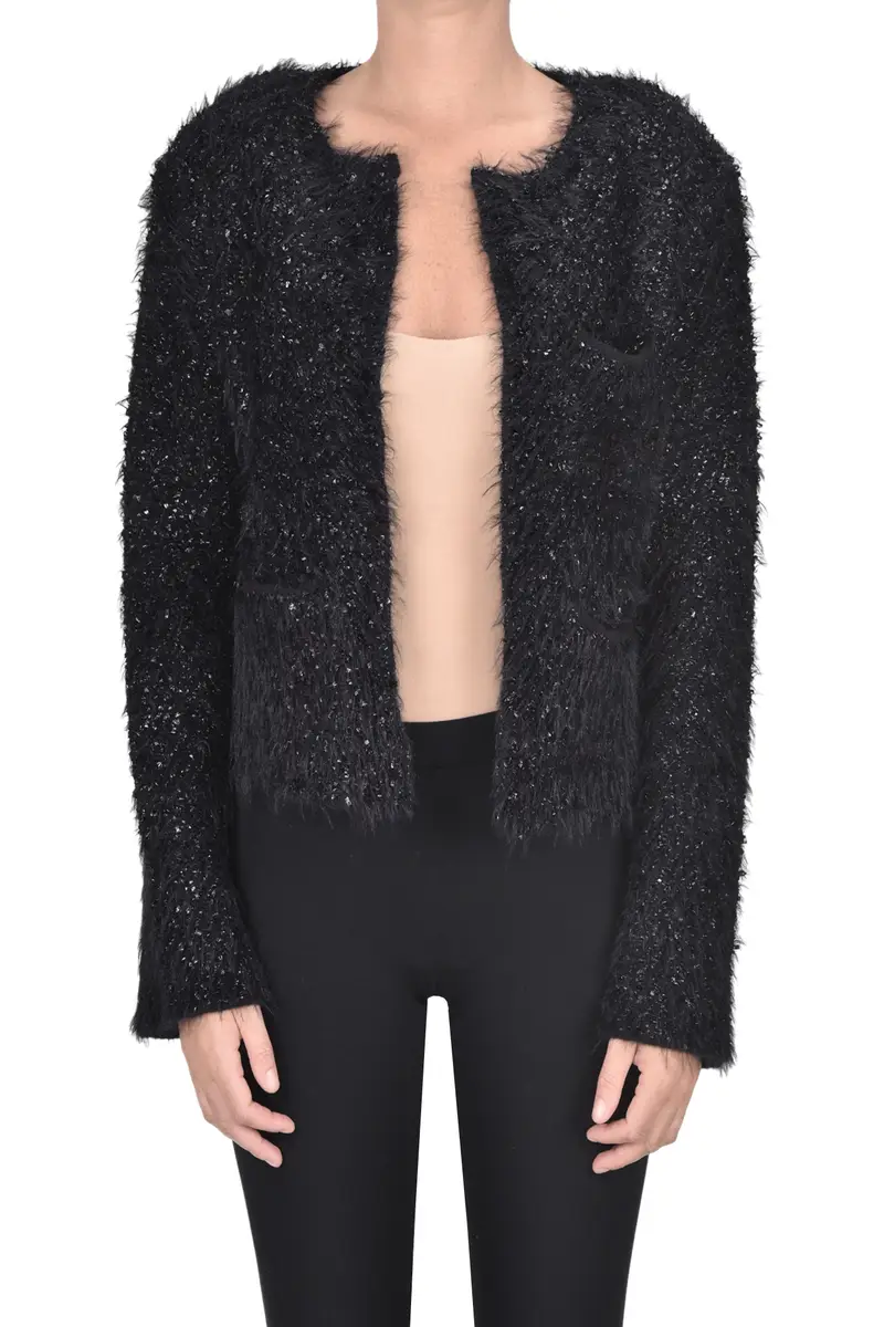 Giacca in maglia con frange Nero
