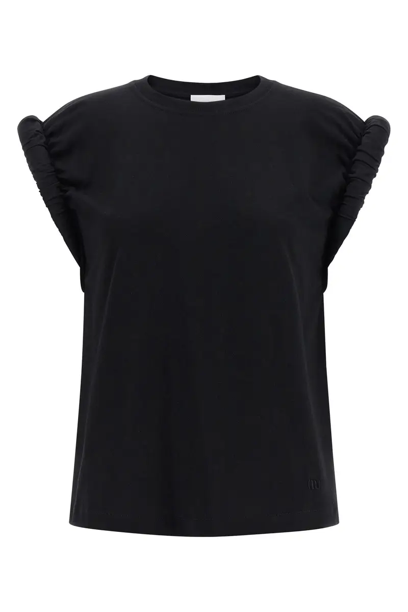 T-Shirt Manica Arricciata Nero