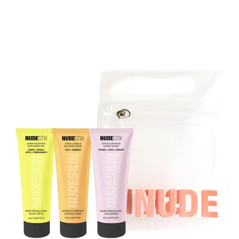 3-Step Citrus Renew Set Nudestix Lemon-Aid Detox & Glow Lozione esfoliante anti-opacità senza parabeni 20 ml + Maschera idratante per il viso Nudeski