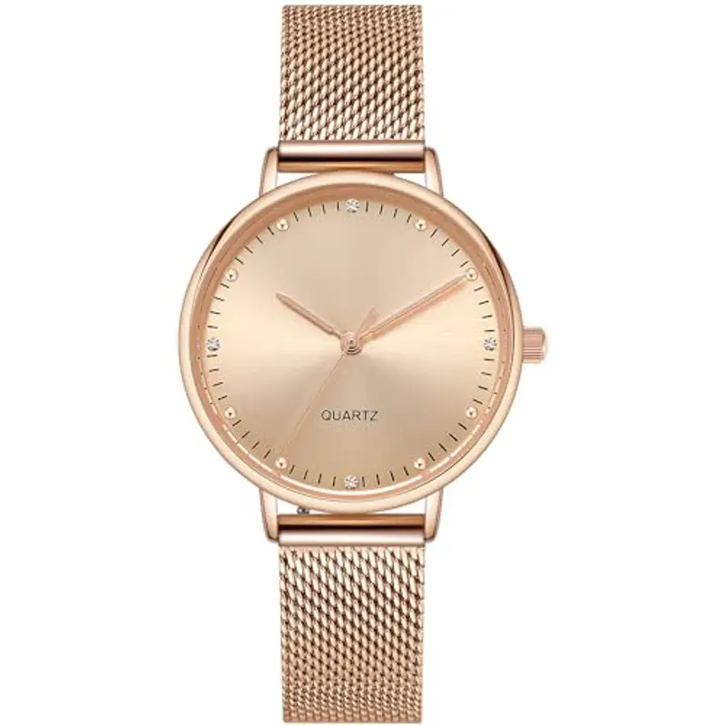 NUOVO Orologio da donna da donna, con lunetta in strass, orologio da donna al quarzo, classico, elegante, per feste, Oro rosa, Minimalista