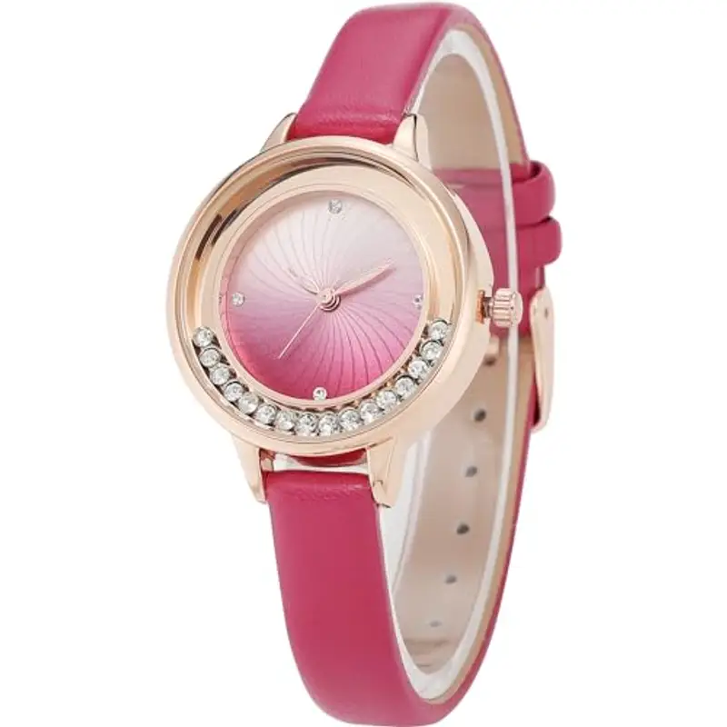 NUOVO Orologio da donna da donna, con lunetta in strass, orologio da donna al quarzo, classico, elegante, per feste, Rosso rosato, Cinturino miniatura 2