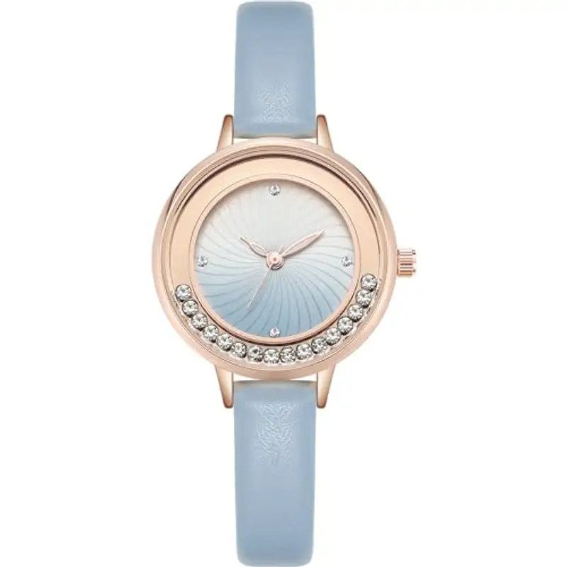 NUOVO Orologio da polso al quarzo da donna con strass e strass, orologio da polso per donne e ragazze, orologio in pelle con indicatore delle ore in strass, Blu, Cinturino