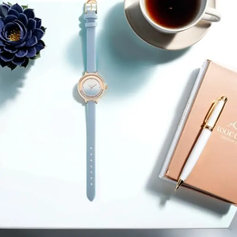 NUOVO Orologio da polso al quarzo da donna con strass e strass, orologio da polso per donne e ragazze, orologio in pelle con indicatore delle ore in strass, Blu, Cinturino miniatura 2