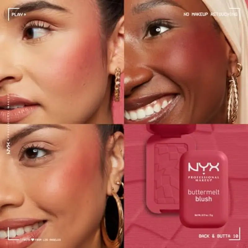 NYX Professional Makeup Blush in Polvere, Per un Look Fresco e Colorato, Arricchito con Burro di Mango, Mandorle e Karitè, Sfumabile, Buttermelt, Tonalità: All The Butta, 5 g miniatura 3