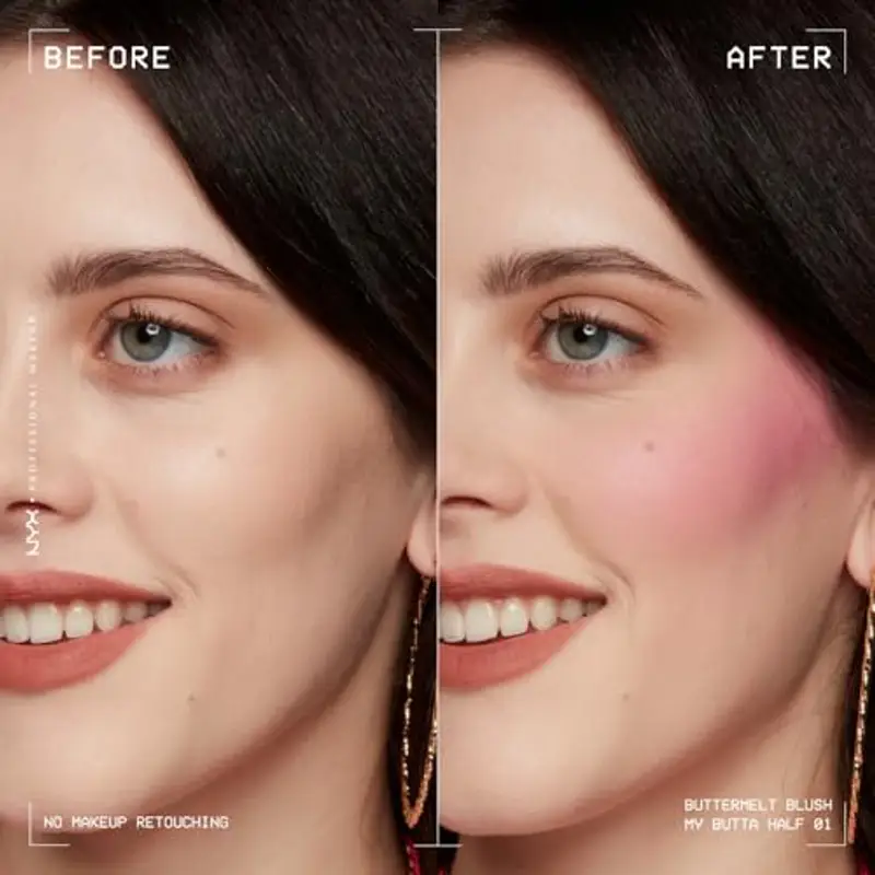 NYX Professional Makeup Blush in Polvere, Per un Look Fresco e Colorato, Arricchito con Burro di Mango, Mandorle e Karitè, Sfumabile, Buttermelt, Tonalità: Butta Half, 5 g miniatura 3