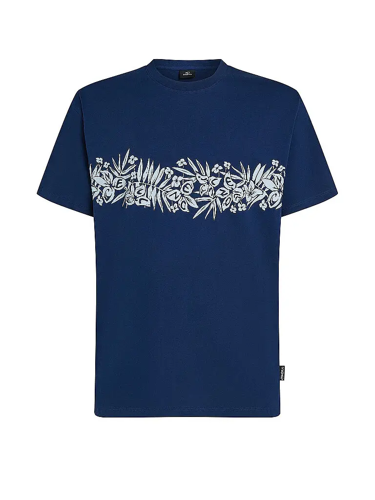 Beachshirt da uomo tinta unita con fiori blu | S