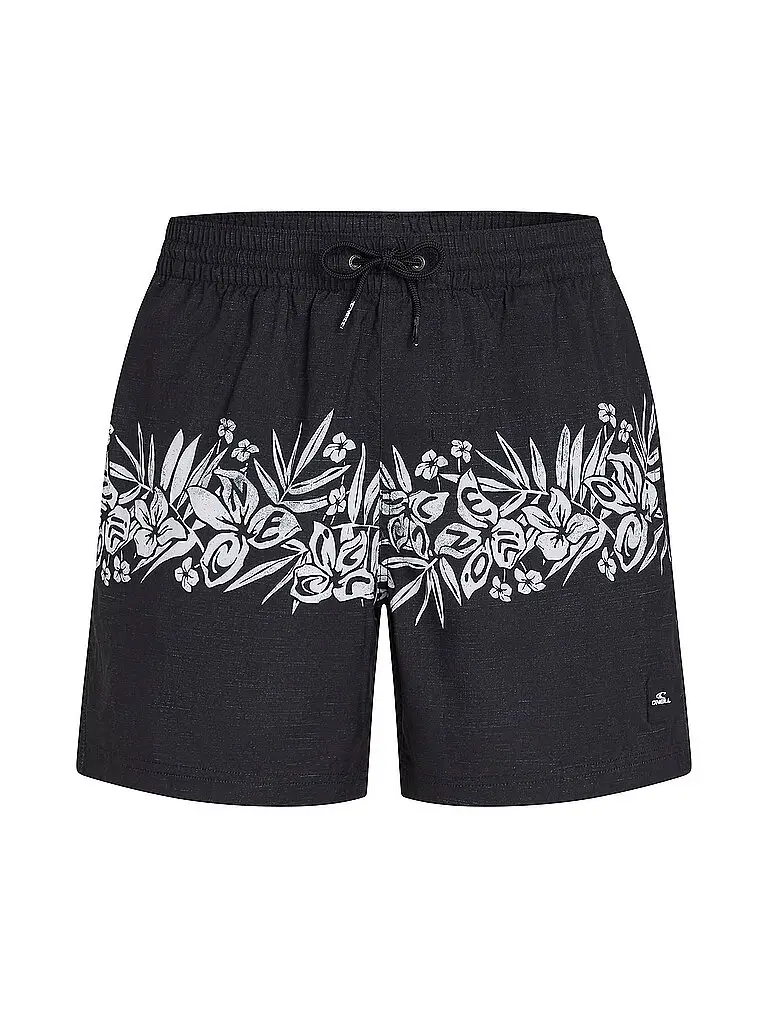 Beachshorts da uomo tinta unita con fiori nero | S