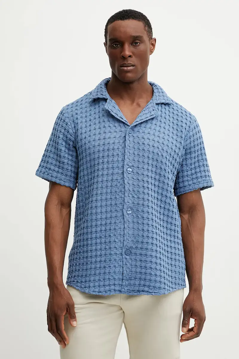 camicia in cotone uomo colore blu miniatura 2